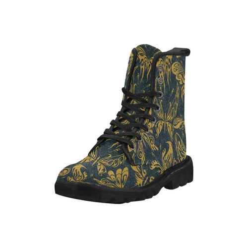 Gold Glitter Tribal Tattoo Butterflies Pattern Martin Boots for Men (Black) (Model 1203H)