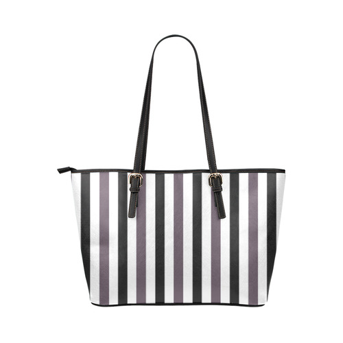 Purple Mode with black and white vertically striped Leather Tote Bag Leather Tote Bag/Small (Model 1651)