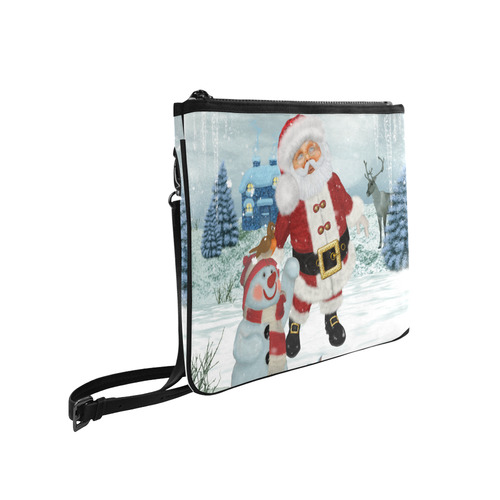 Christmas, Santa Claus with snowman Slim Clutch Bag (Model 1668)