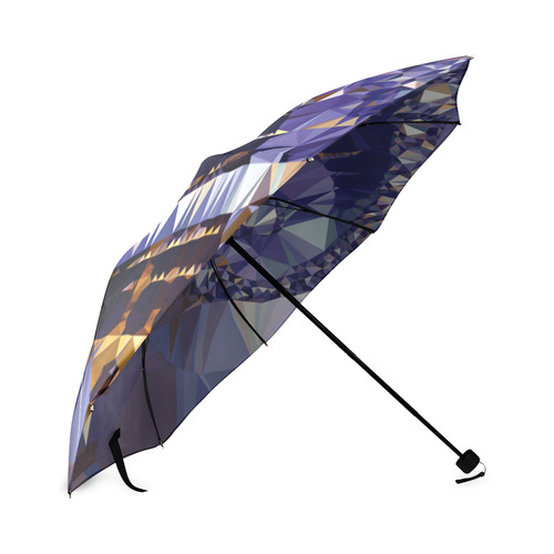 Blue Gold Low Poly Fractal Triangles Foldable Umbrella (Model U01)