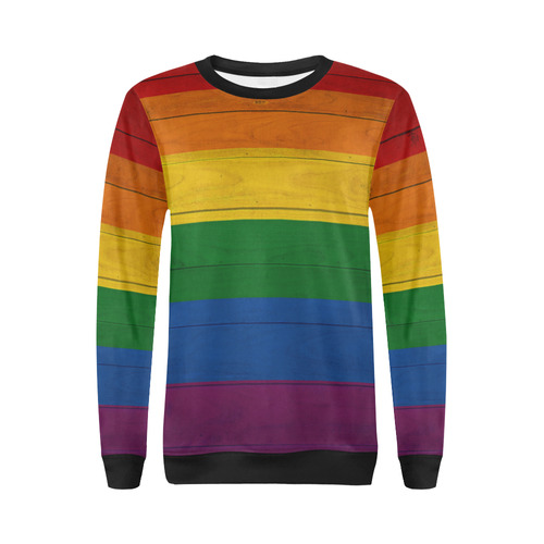 Rainbow Flag Colored Stripes Wood All Over Print Crewneck Sweatshirt for Women (Model H18)