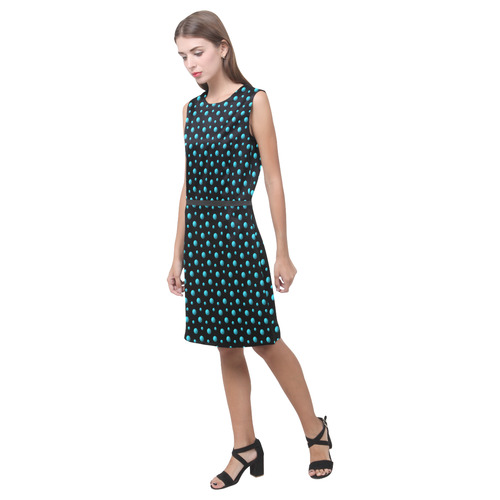 Terrific Turquoise Polka Dots on Black Eos Women's Sleeveless Dress (Model D01)