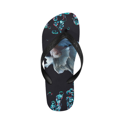 Blue Siamese Fighting Fish with Blue Bubbles Photo Flip Flops for Men/Women (Model 040)