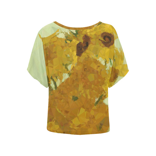 Van Gogh Sunflowers Low Poly Triangles Women's Batwing-Sleeved Blouse T shirt (Model T44)