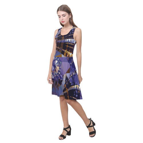 Blue Gold Low Poly Fractal Triangles Atalanta Casual Sundress(Model D04)
