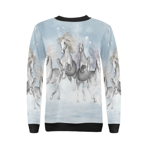 Awesome white wild horses All Over Print Crewneck Sweatshirt for Women (Model H18)