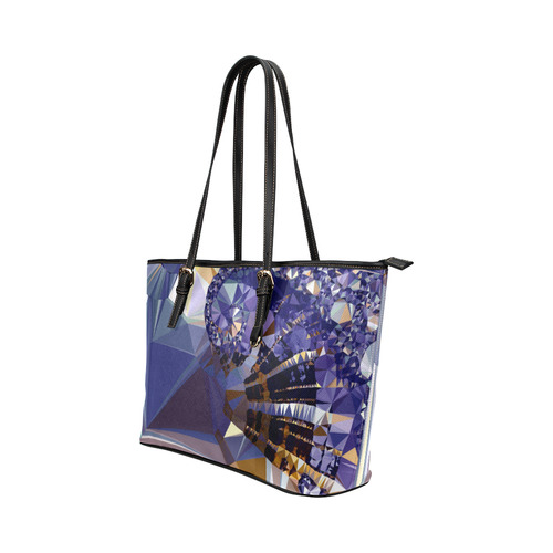 Blue Gold Low Poly Fractal Triangles Leather Tote Bag/Small (Model 1651)