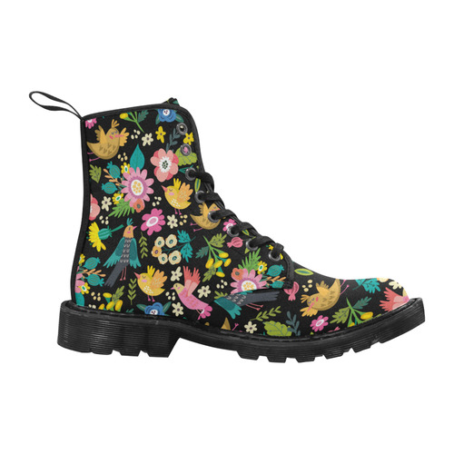 Spring Flowers And Birds Pattern I Martin Boots for Women (Black) (Model 1203H)