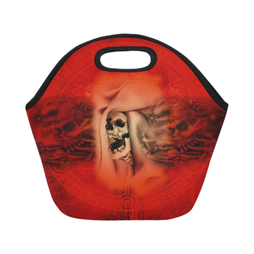 Creepy skulls on red background Neoprene Lunch Bag/Small (Model 1669)