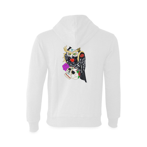 Sugar Skull Owl And Skull White Oceanus Hoodie Sweatshirt (Model H03)