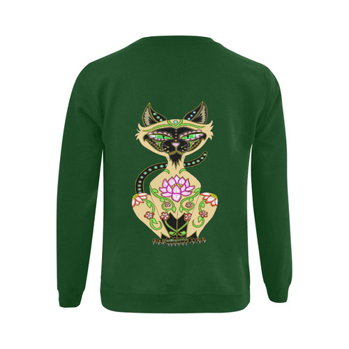 Siamese Cat Sugar Skull Green Gildan Crewneck Sweatshirt(NEW) (Model H01)