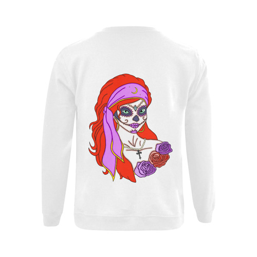 Gypsy Sugar Skull White Gildan Crewneck Sweatshirt(NEW) (Model H01)