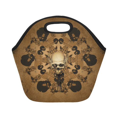 Skull with skull mandala on the background Neoprene Lunch Bag/Small (Model 1669)