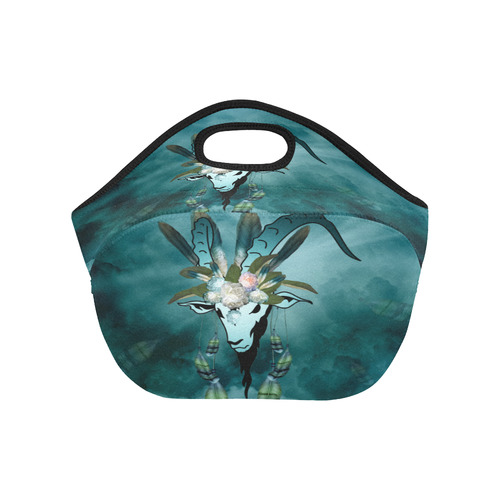 The billy goat with feathers and flowers Neoprene Lunch Bag/Small (Model 1669)