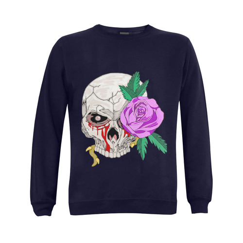 Skull And Rose Dark Blue Gildan Crewneck Sweatshirt(NEW) (Model H01)