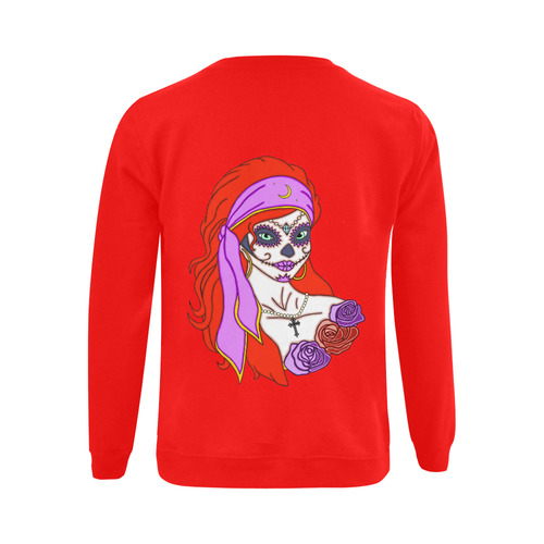 Gypsy Sugar Skull Red Gildan Crewneck Sweatshirt(NEW) (Model H01)