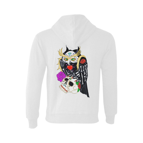 Sugar Skull Owl And Skull White Oceanus Hoodie Sweatshirt (NEW) (Model H03)