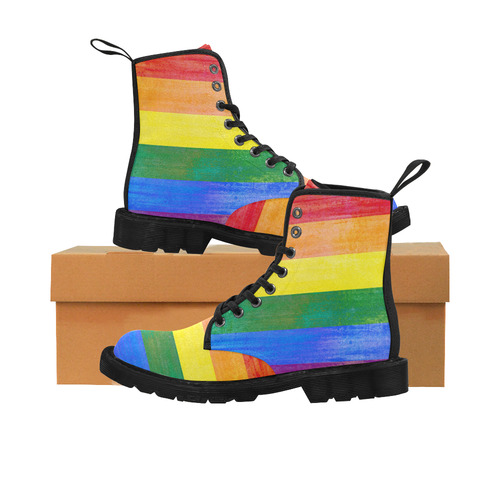 Rainbow Flag Colored Stripes Grunge Martin Boots for Women (Black) (Model 1203H)