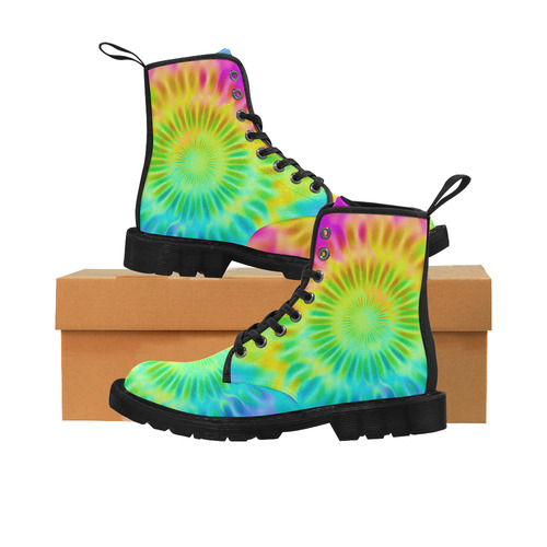 Magic Fractal Flower Neon Colored Martin Boots for Women (Black) (Model 1203H)