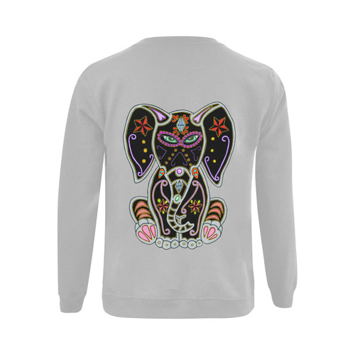 Mystical Sugar Skull Elephant Grey Gildan Crewneck Sweatshirt(NEW) (Model H01)