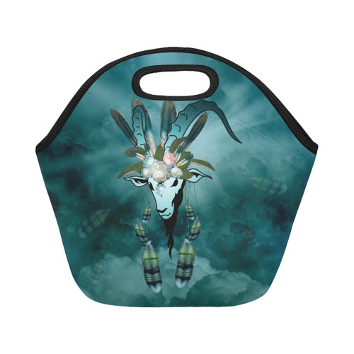 The billy goat with feathers and flowers Neoprene Lunch Bag/Small (Model 1669)