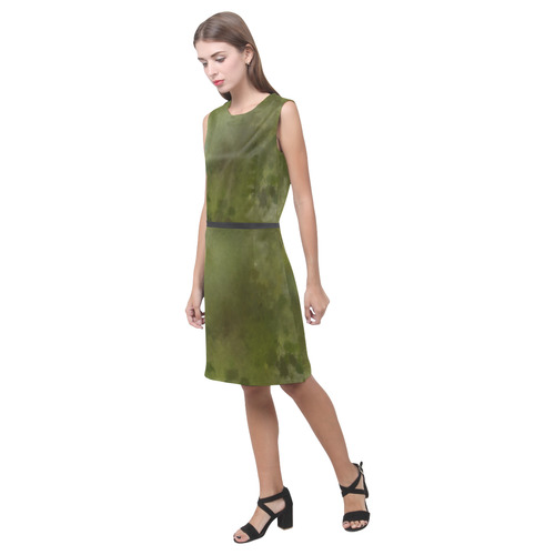 Green brown batik look Eos Women's Sleeveless Dress (Model D01)