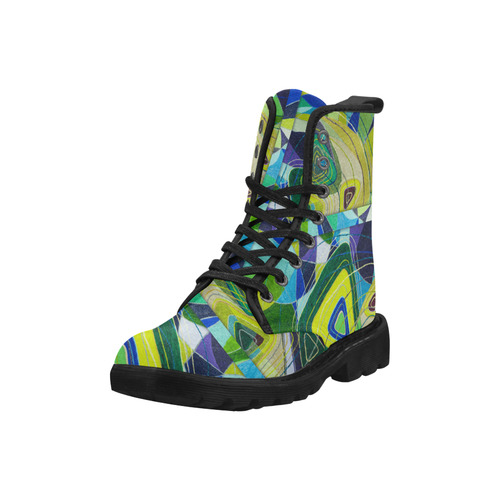 Abstract Geometric Fabric Painting Blue Green Martin Boots for Women (Black) (Model 1203H)