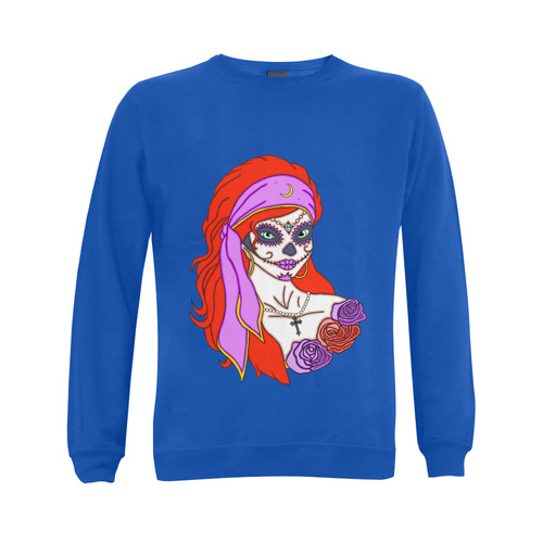 Gypsy Sugar Skull Blue Gildan Crewneck Sweatshirt(NEW) (Model H01)