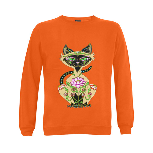Siamese Cat Sugar Skull Orange Gildan Crewneck Sweatshirt(NEW) (Model H01)