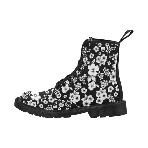 Fine Flowers Pattern Solid Black White Martin Boots for Women (Black) (Model 1203H)