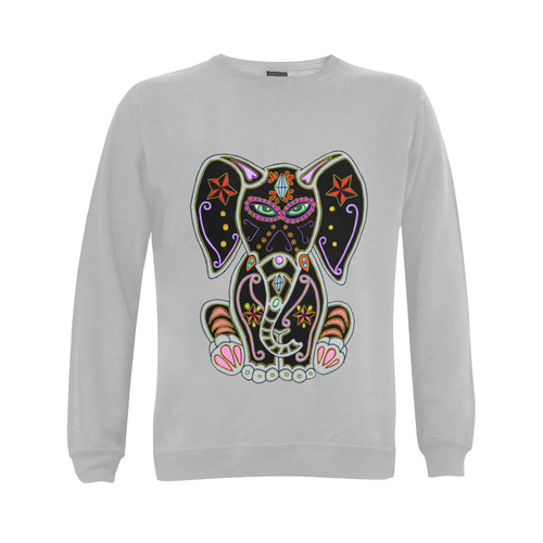 Mystical Sugar Skull Elephant Grey Gildan Crewneck Sweatshirt(NEW) (Model H01)