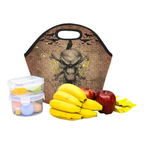 The scary skull with crow Neoprene Lunch Bag/Small (Model 1669)
