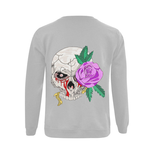 Skull And Rose Grey Gildan Crewneck Sweatshirt(NEW) (Model H01)