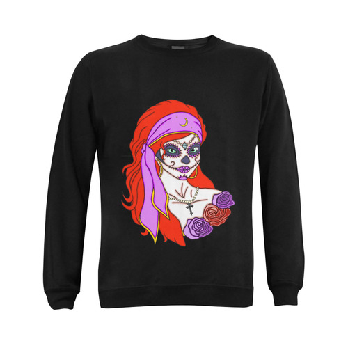 Gypsy Sugar Skull Black Gildan Crewneck Sweatshirt(NEW) (Model H01)