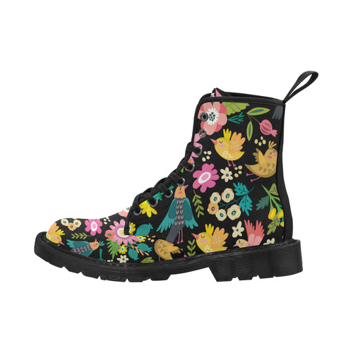 Spring Flowers And Birds Pattern I Martin Boots for Women (Black) (Model 1203H)