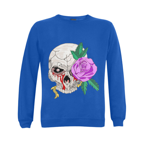 Skull And Rose Blue Gildan Crewneck Sweatshirt(NEW) (Model H01)