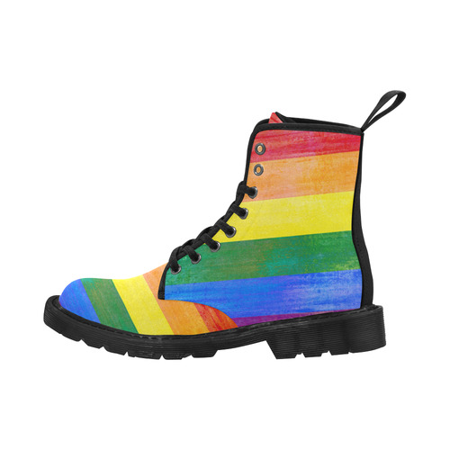 Rainbow Flag Colored Stripes Grunge Martin Boots for Women (Black) (Model 1203H)