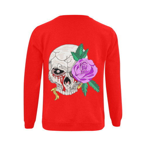 Skull And Rose Red Gildan Crewneck Sweatshirt(NEW) (Model H01)