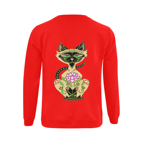 Siamese Cat Sugar Skull Red Gildan Crewneck Sweatshirt(NEW) (Model H01)
