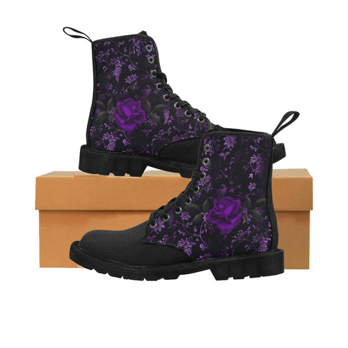 Gothic Dark Purple Rose With Pattern Martin Boots for Women (Black) (Model 1203H)