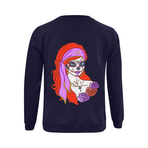 Gypsy Sugar Skull Dark Blue Gildan Crewneck Sweatshirt(NEW) (Model H01)