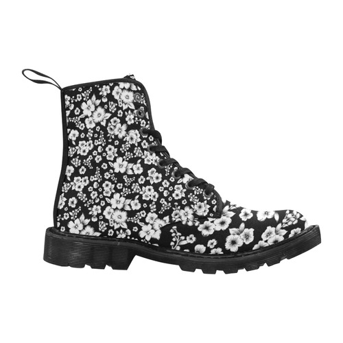 Fine Flowers Pattern Solid Black White Martin Boots for Women (Black) (Model 1203H)