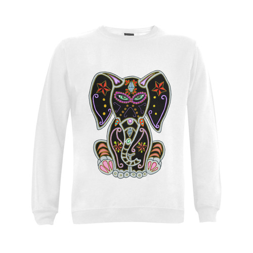 Mystical Sugar Skull Elephant White Gildan Crewneck Sweatshirt(NEW) (Model H01)