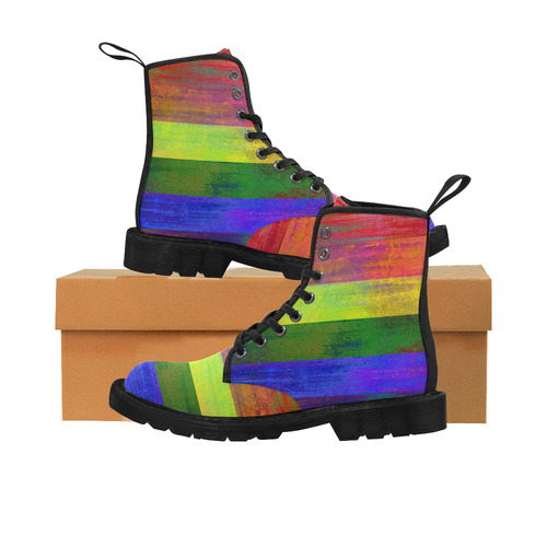 Rainbow Flag Colored Stripes Dark Grunge Martin Boots for Women (Black) (Model 1203H)