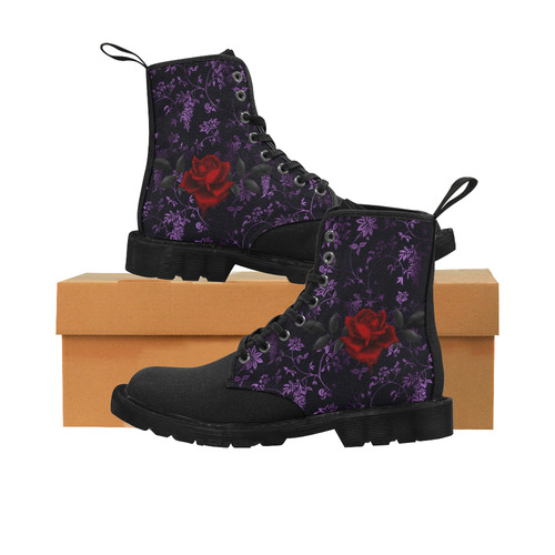 Dark Gothic Rose Martin Boots for Women (Black) (Model 1203H)