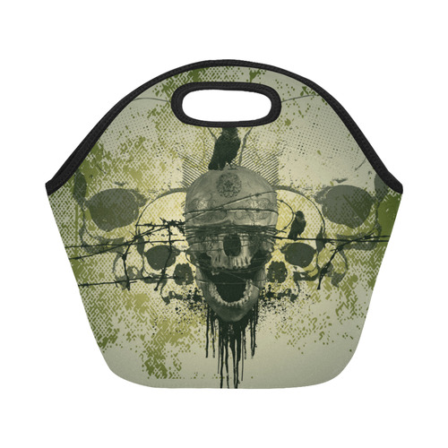 Green skull Neoprene Lunch Bag/Small (Model 1669)