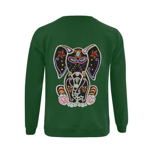 Mystical Sugar Skull Elephant Green Gildan Crewneck Sweatshirt(NEW) (Model H01)