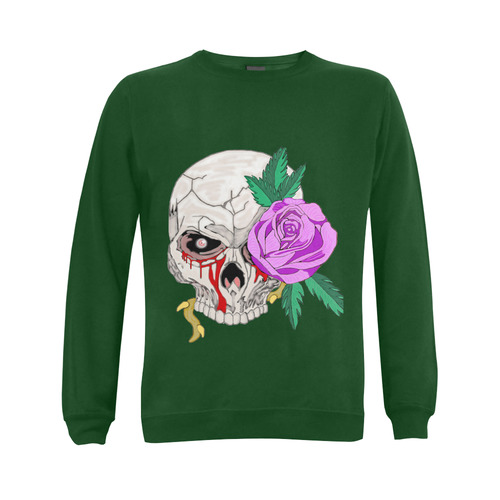 Skull And Rose Green Gildan Crewneck Sweatshirt(NEW) (Model H01)