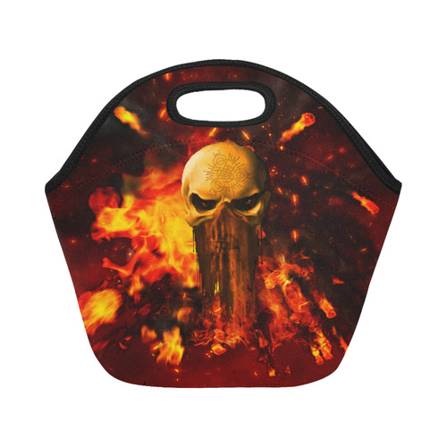 Amazing skull with fire Neoprene Lunch Bag/Small (Model 1669)