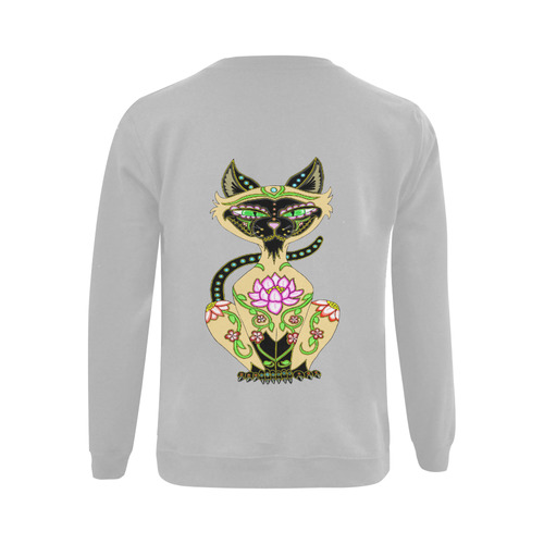 Siamese Cat Sugar Skull Grey Gildan Crewneck Sweatshirt(NEW) (Model H01)